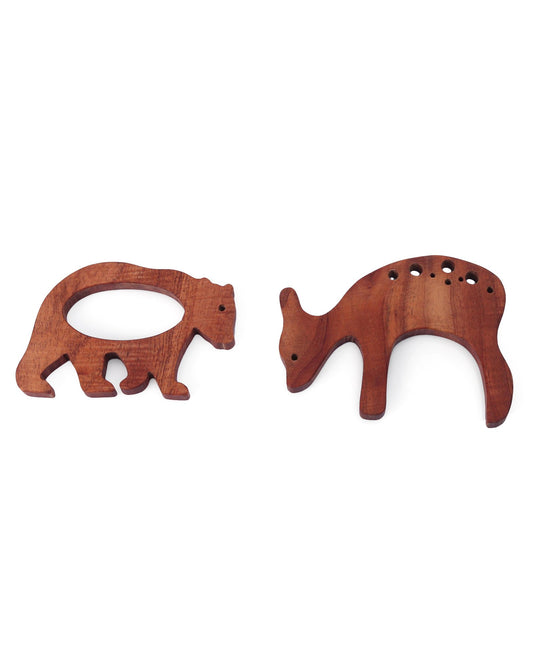 Animal Shaped Neem Wood Teether Pack of 2 - Brown Woods for Dudes