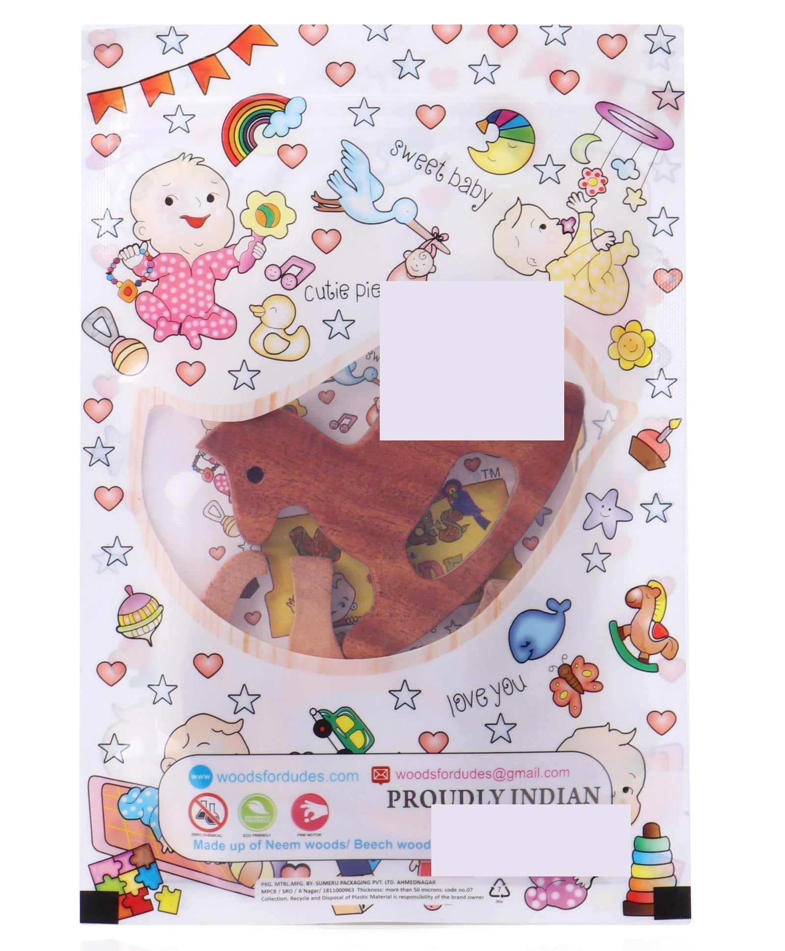 Animal Shaped Neem Wood Teether Pack of 2 - (Color May Vary) Woods for Dudes