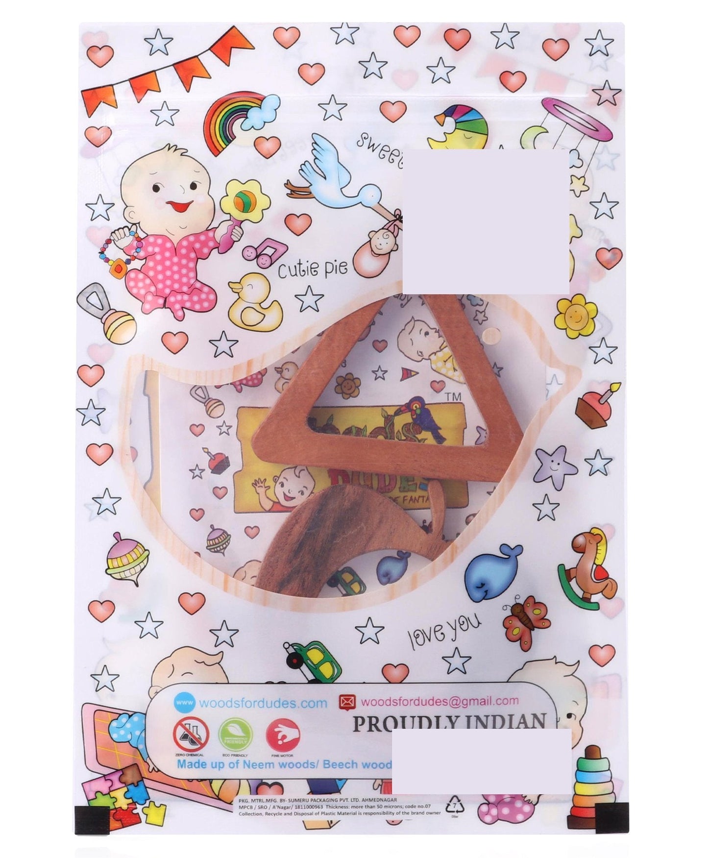 Apple & Triangle Shaped Neem Wood Teether Pack of 2 - Brown Woods for Dudes