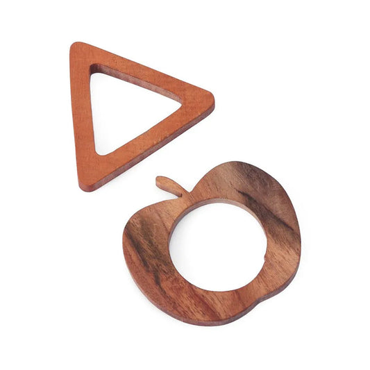 Apple & Triangle Shaped Neem Wood Teether Pack of 2 - Brown Woods for Dudes