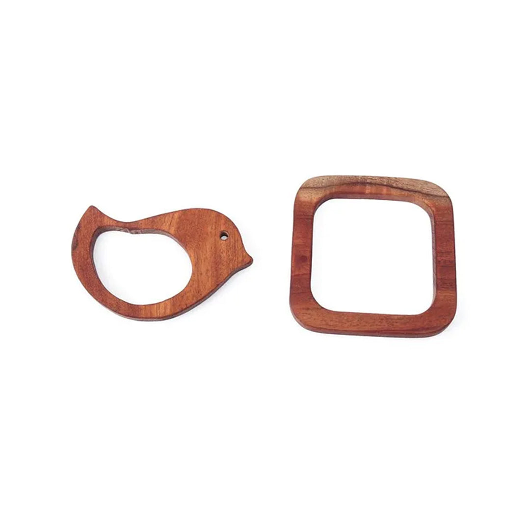 Bird & Square Shaped Neem Wood Teether Pack of 2 - Brown Woods for Dudes