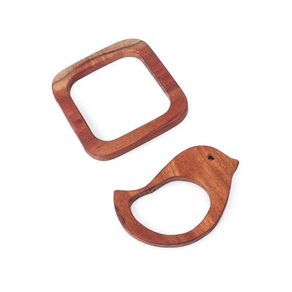 Bird & Square Shaped Neem Wood Teether Pack of 2 - Brown Woods for Dudes