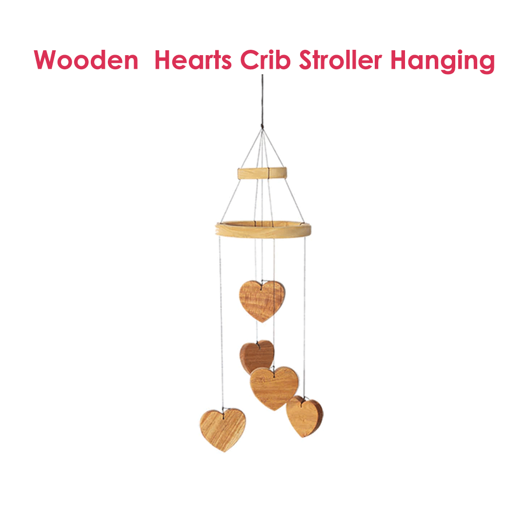 Wooden Hearts Crib Stroller Hanging Toy Woods for dudes