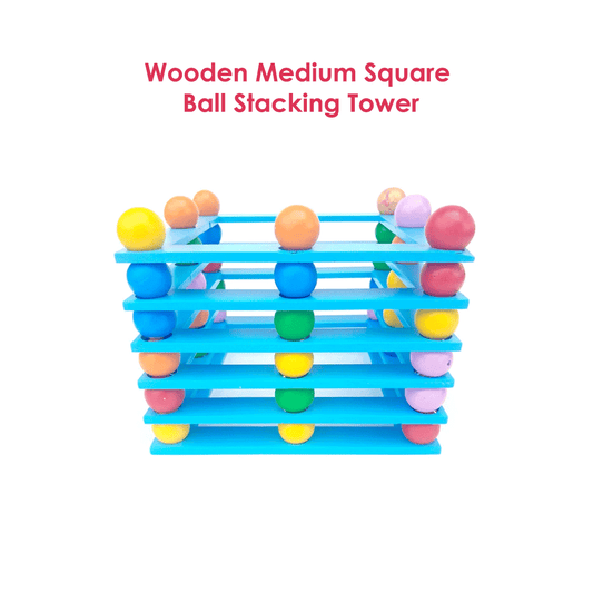 Wooden Medium Square Ball Stacking Tower