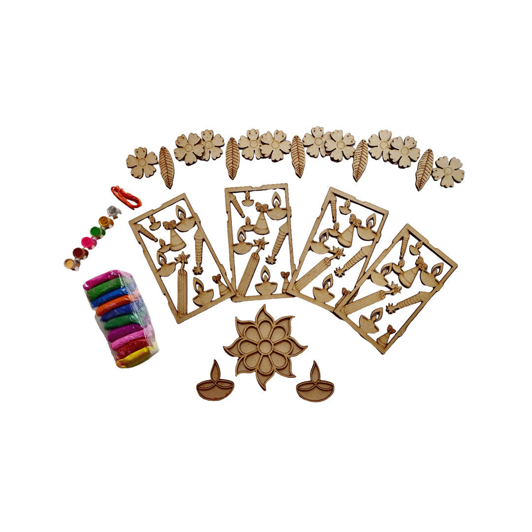 DIY Wooden Diwali Craft Kit - Laser Cut Rangoli, Diyas, and Decorative Ornaments, Liquid colors for Kids Woods for Dudes