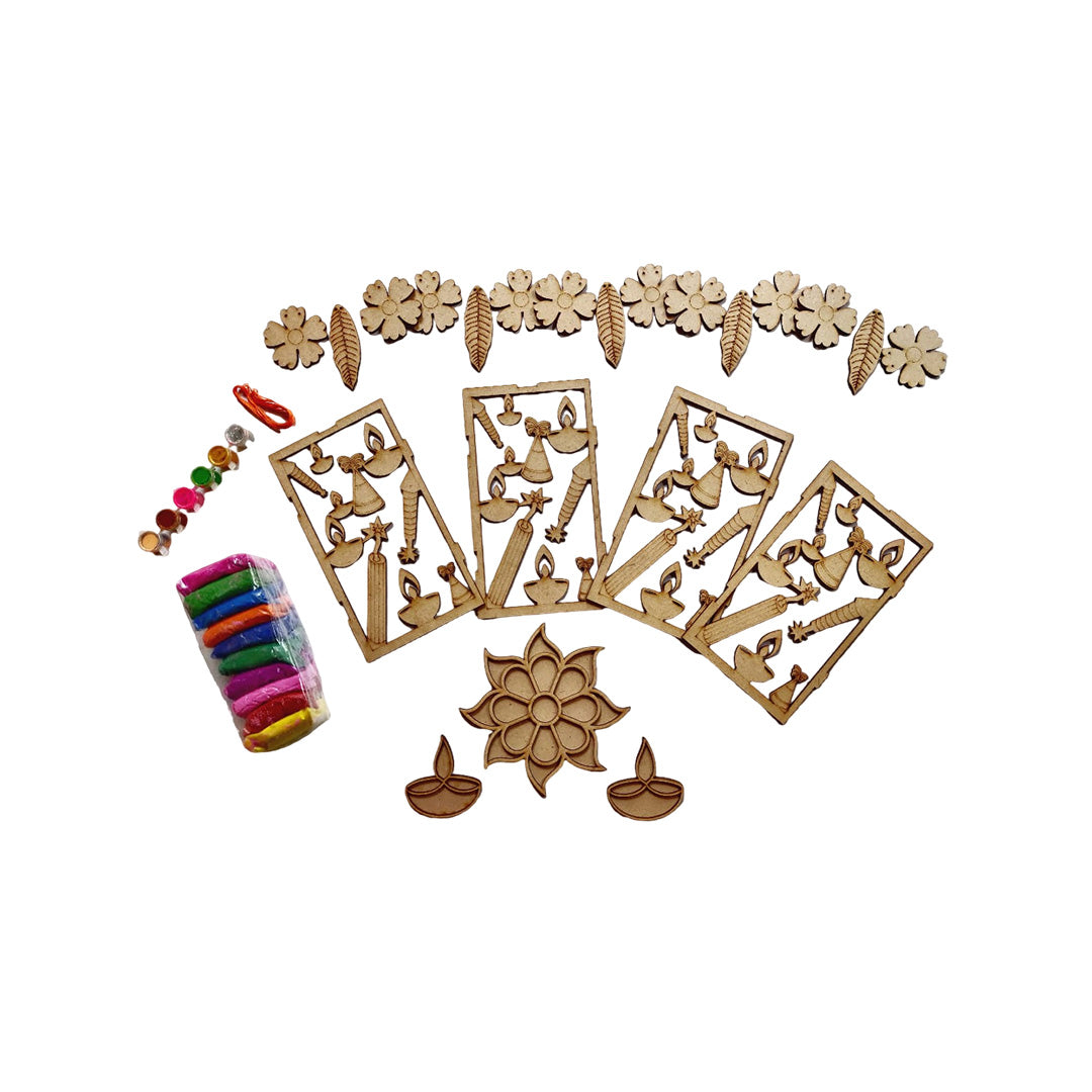 DIY Wooden Diwali Craft Kit - Laser Cut Rangoli, Diyas, and Decorative Ornaments, Liquid colors for Kids Woods for Dudes