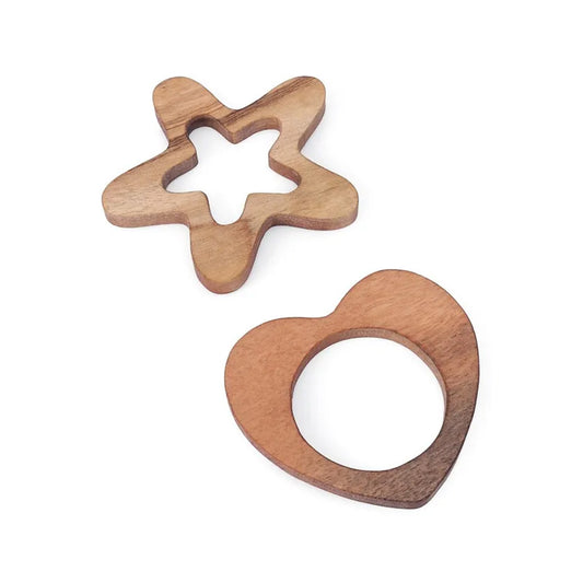 Star & Heart Shaped Neem Wood Teether Pack of 2 - Brown Woods for Dudes