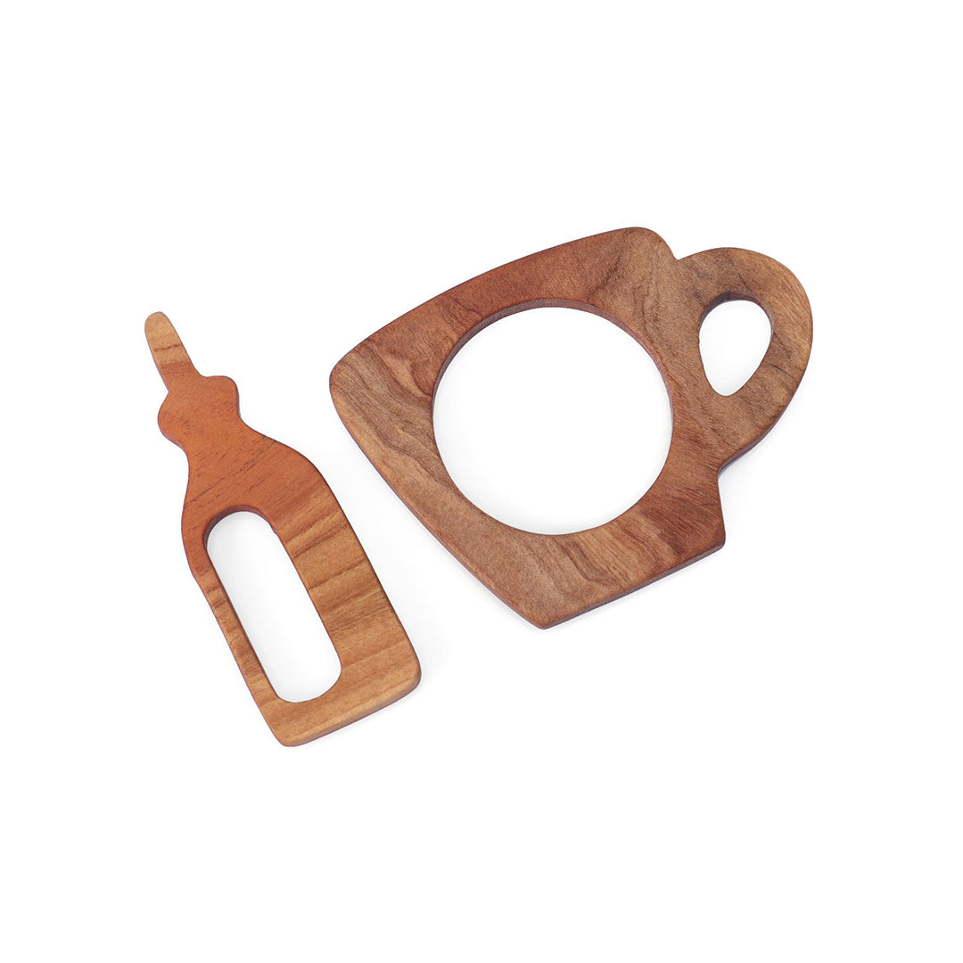 Neem Sipper & Cup Shaped Wood Teether Pack of 2 - Brown Woods for Dudes